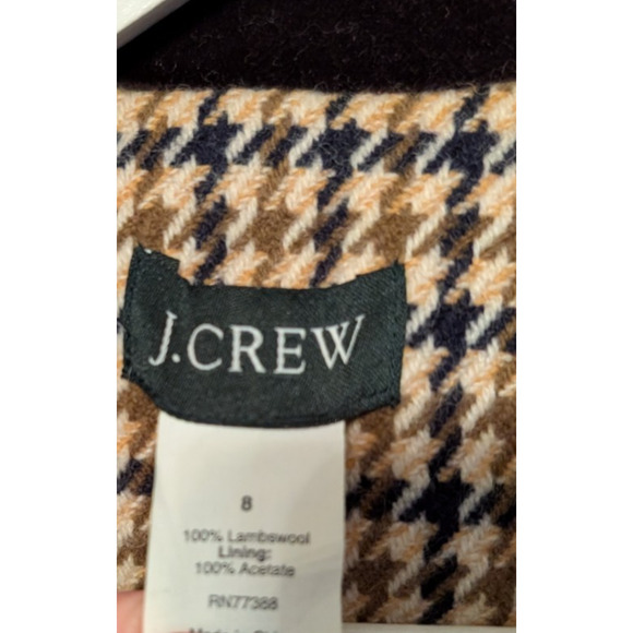 J Crew Houndstooth Wool Coat Double Breasted Velvet Collar Size 8 EUC - Picture 8 of 8